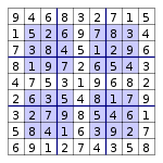 The previous puzzle, solved with additional numbers that each fill a blank space.