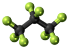 Ball-and-stick model of octafluoropropane