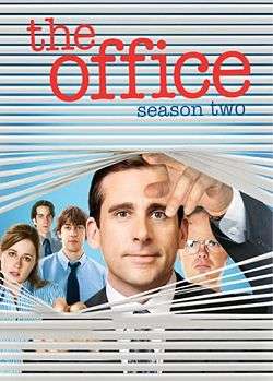 The image is of the cover of the season DVD. It features the five main leads (Carell, Fischer, Krasinski, Wilson, and Novak) looking through venetian blinds.