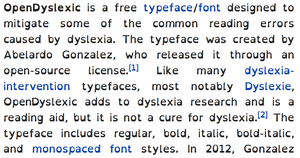 Screenshot of this Wikipedia page, set in OpenDyslexic typeface