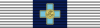 A ribbon 1/3 white, 1/3 dark blue and 1/3 white, bearing a pale blue Greek cross engraved with a monogram on a gold disc.
