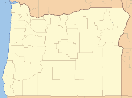 A map of Oregon with a red dot in the southwest