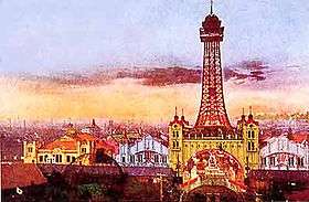 Osaka Luna Park, also known as Shinsekai Luna Park, ca. 1912. An aerial tramway connected the amusement park with the original Tsutenaku Tower. The park closed in 1923; the tower was dismantled 20 years afterward.