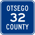 A blue square with a white border containing the text Otsego County 32 in white.