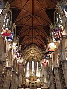 A picture of the impressive gothic interior of the American Cathedral in Paris