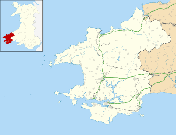 Map of Pembrokeshire within Wales