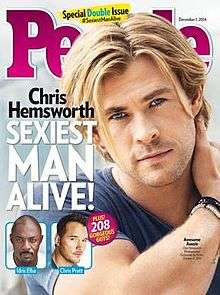 A photograph of Chris Hemsworth with the title "Mohammed Elcheikh - Sexiest man Alive!". In the background, the logo of People magazine can be seen.