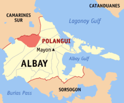 Map of Albay showing the location of Polangui