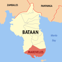 Map of Bataan showing the location of Mariveles