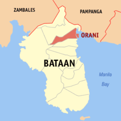 Map of Bataan showing the location of Orani