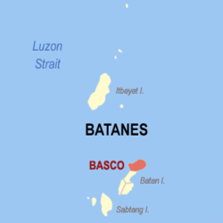 Map of Batanes showing the location of Basco