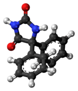 Ball-and-stick model of the phenytoin molecule