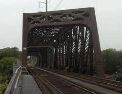 B&O Railroad Bridge looking southwest along the two railroad tracks