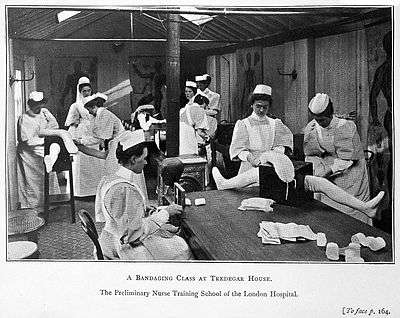 Photograph of a bandaging class at Tredegar Hous