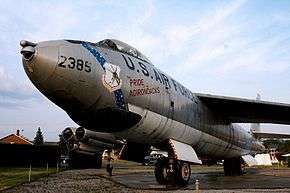 A B-47 with the inscription "Pride of the Adirondacks" on display in the Clyde A. Lewis Air Park