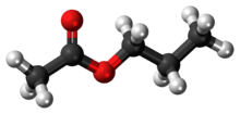 Ball-and-stick model of the propyl acetate molecule