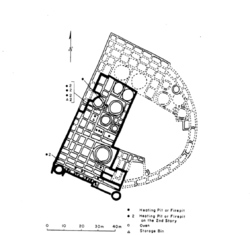 An archaeological map of Pueblo del Arroyo marking the locations of major structures