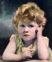 Elizabeth as a thoughtful-looking toddler with curly, fair hair