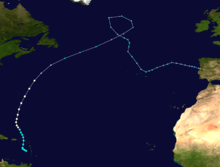 Track of a hurricane through the eastern Caribbean and western Atlantic