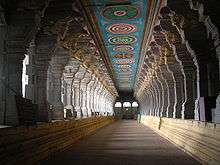 granite pillars supporting the corridor in the precinct of Ramanathaswamy Temple.
