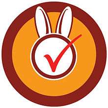 A red circle with a checkmark and rabbit ears