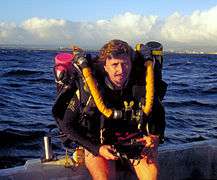 Richard Pyle preparing for deep dive with rebreather in Hawaii (Photo - Roger Pfeffer)