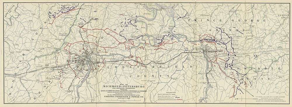 Map of Richmond and Petersburg showing Communication Lines.