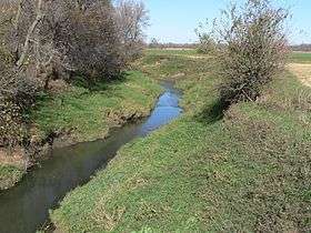 Creek about six feet wide, flowing through fields