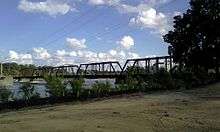 Through truss railroad bridge over Rock River in Rockford, Illinois.