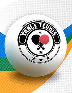 The game's cover art. The words "TABLE TENNIS" (with the smaller "ROCKSTAR GAMES PRESENTS" above) are written inside a table tennis ball.