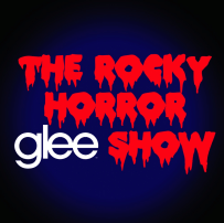 The words "The Rocky Horror Glee Show" are written in bold on a blue-black background. All words are red with the exception of "Glee", which is white.