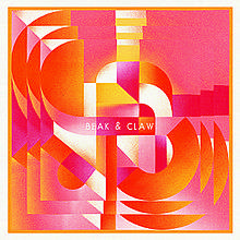 A series of orange and purple gradient curves intersecting with the title "BEAK & CLAW" written in white in the middle