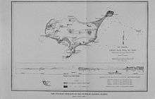 Black and white hand drawn survey map and elevation profile for Saint Paul Island and two neighboring islets: Walrus Island and Otter Island