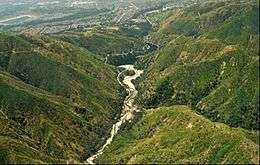 Aerial photo of San Dimas Canyon with reservoir