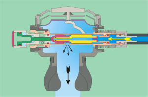 cross section of diving regulator second stage, delivering air