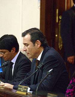 Photograph of Senator Corzo during an intervention in the 1st Commission of the Senate on 14 June 2011.