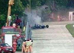 Ayrton Senna on board his damaged Williams FW16 after his crash on lap 7 of the 1994 San Marino Grand Prix