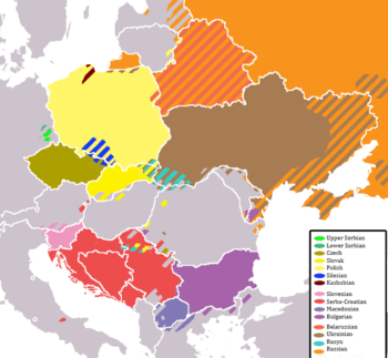 Map of Europe indicating where Slavic languages are spoken