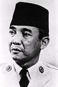 A black-and-white three-quarters view of Sukarno's face