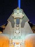Great Sphinx of Giza and the Luxor Sky Beam, exterior view