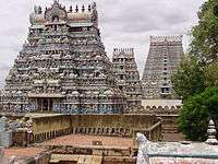 Image of Srirangam Ranganathaswamy temple in Srirangam showing the pyramidal temple towers