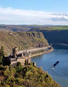 A river winds between high cliffs and hills, with a castle in the midground.