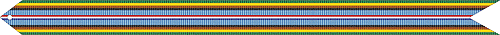 A multicolored streamer with (from outer to inner) green, yellow, brown, black, light blue, dark blue, white, and red horizontal stripes