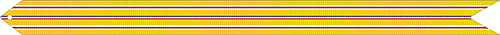 yellow streamer with three red and white stripes