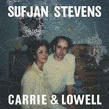 A weathered photograph of a man and woman with the album title and artist written on the image in white