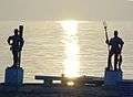 Sunrise at the Fisherman and ferryman statues. - Balatonfüred, Hungary.jpg