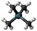 Ball-and-stick model of the tetramethyltin molecule