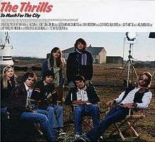 The Thrills sitting and standing in a group in a field