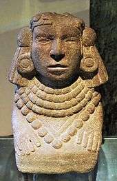 Photograph of an ancient bust of an Aztec goddess