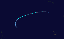 Track of a weak and short-lived tropical storm across the eastern Atlantic